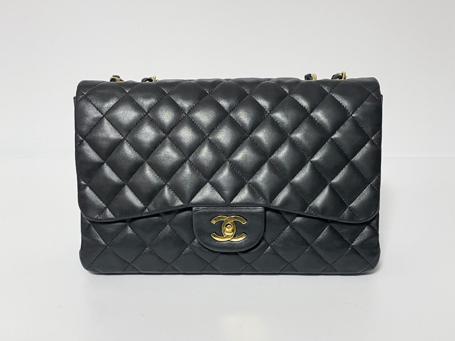 CHANEL Deca Matelasse Black Lambskin Shoulder Bag with Seal