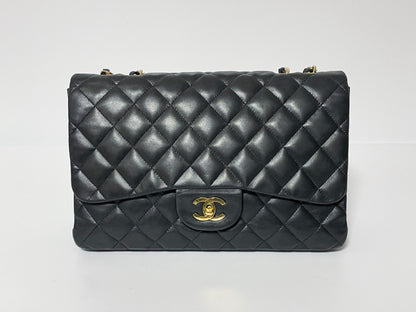 CHANEL Deca Matelasse Black Lambskin Shoulder Bag with Seal