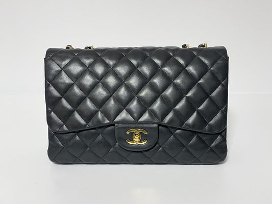 CHANEL Deca Matelasse Black Lambskin Shoulder Bag with Seal