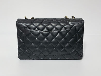 CHANEL Deca Matelasse Black Lambskin Shoulder Bag with Seal