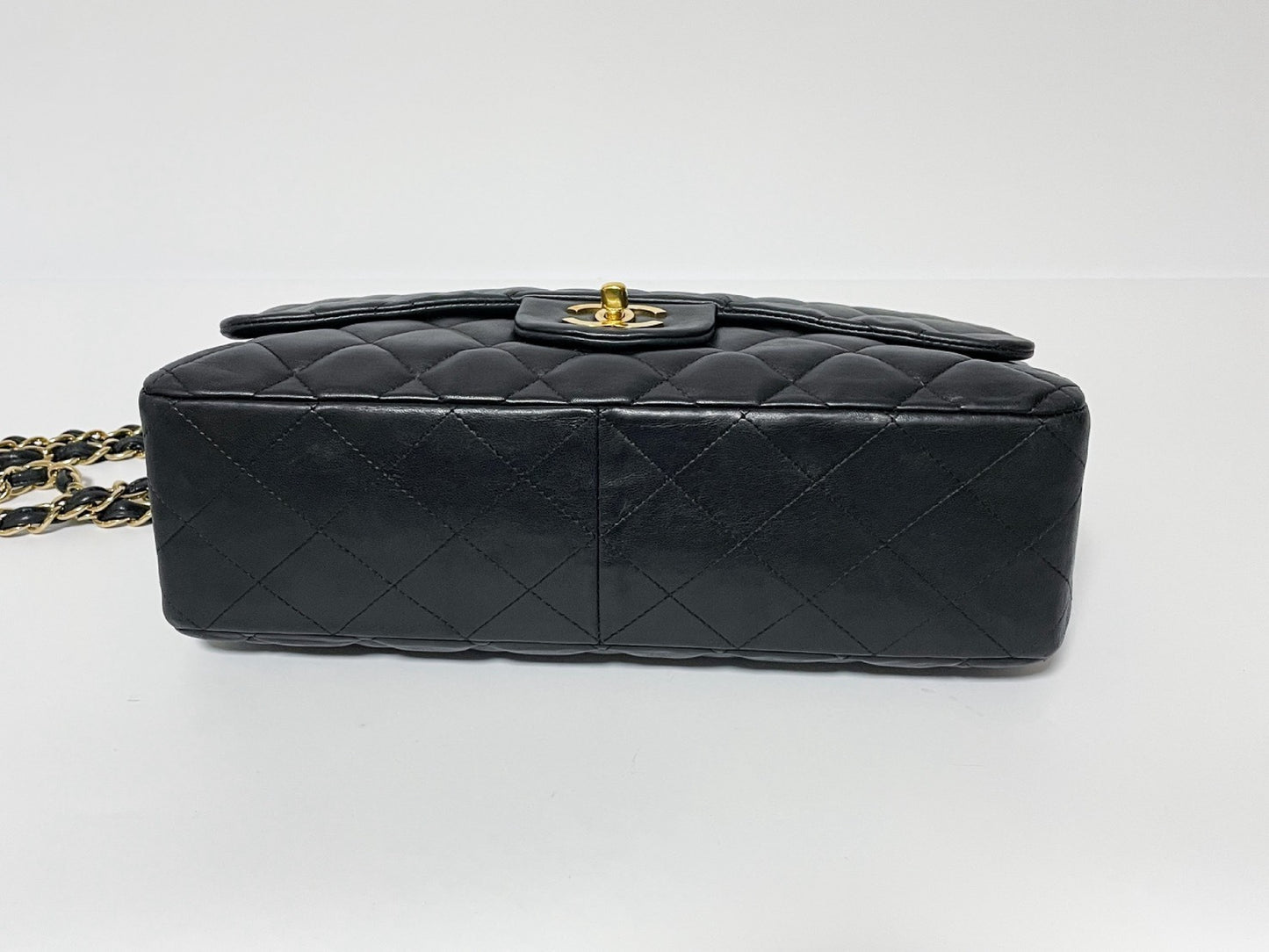 CHANEL Deca Matelasse Black Lambskin Shoulder Bag with Seal