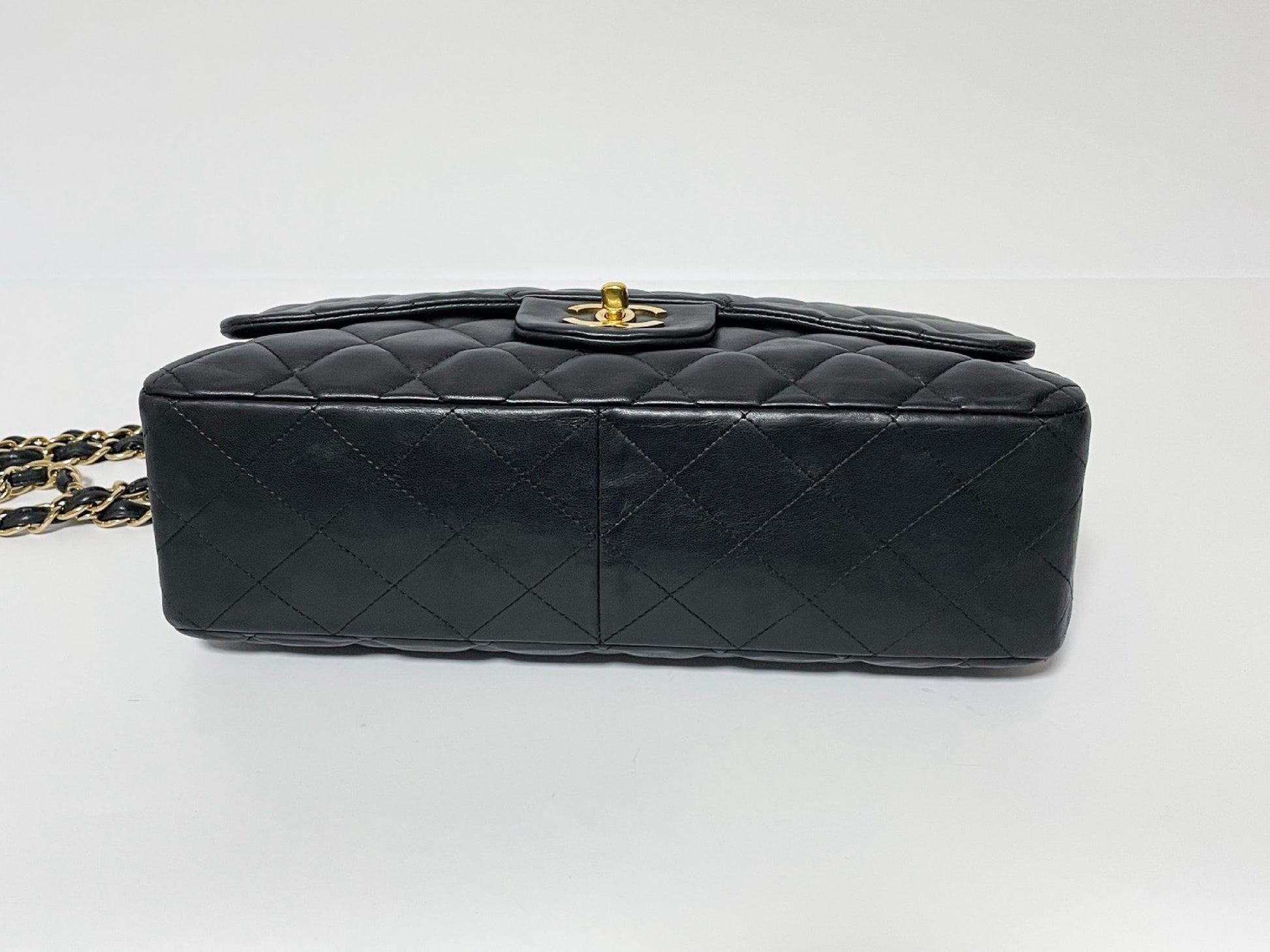 CHANEL Deca Matelasse Black Lambskin Shoulder Bag with Seal