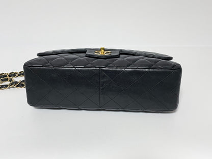 CHANEL Deca Matelasse Black Lambskin Shoulder Bag with Seal