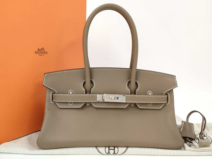 HERMES Shoulder Birkin 29 Etoupe x Evercolor x Silver Hardware x K Stamp Shoulder Bag