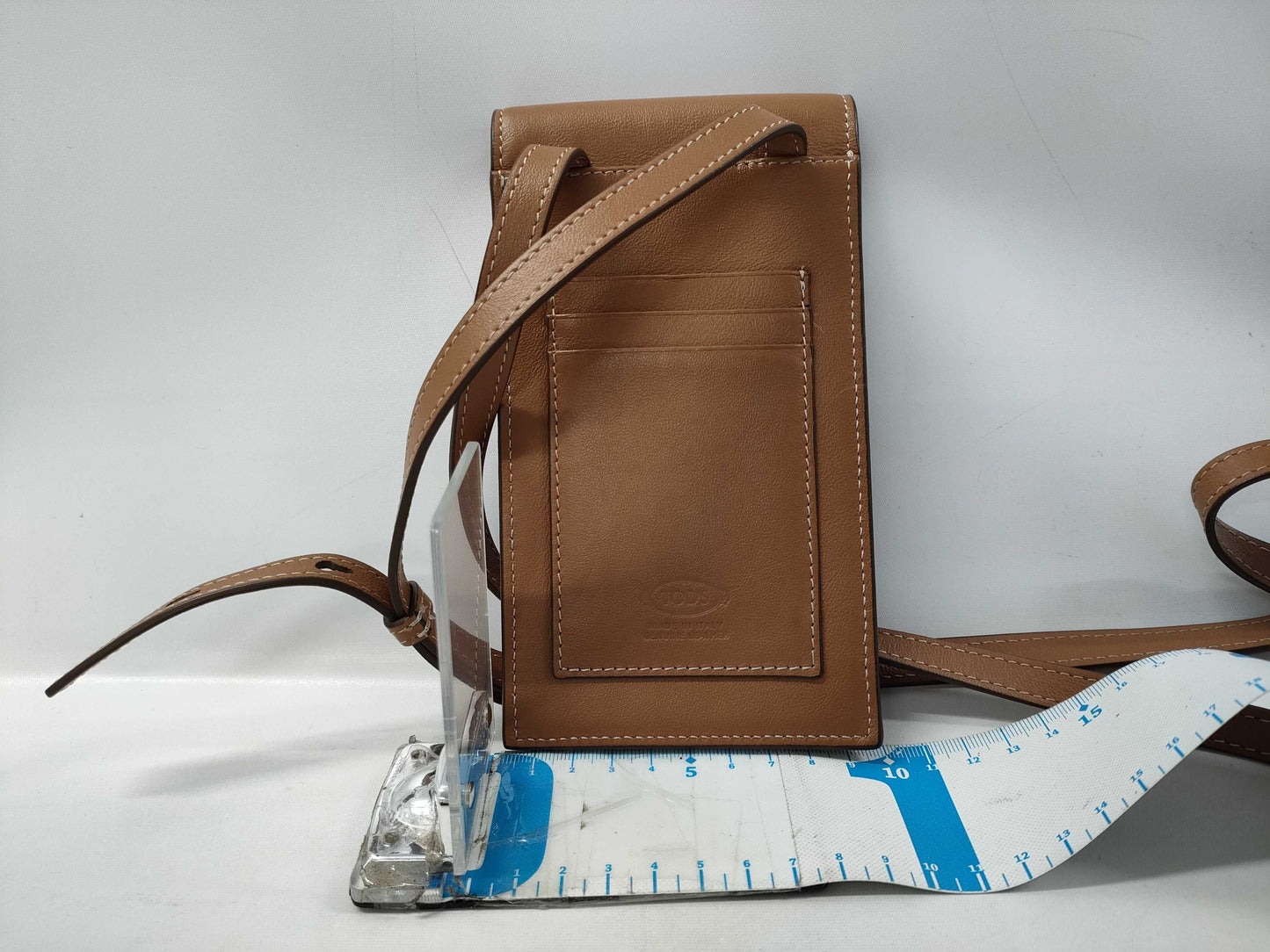 TODS T-Timeless Smartphone Pouch Shoulder Bag in Brown/Gold Leather