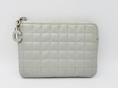 CELINE C Charm Quilted Calfskin Leather Coin Case, Light Grey