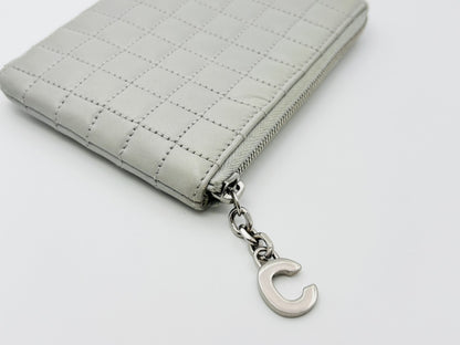 CELINE C Charm Quilted Calfskin Leather Coin Case, Light Grey
