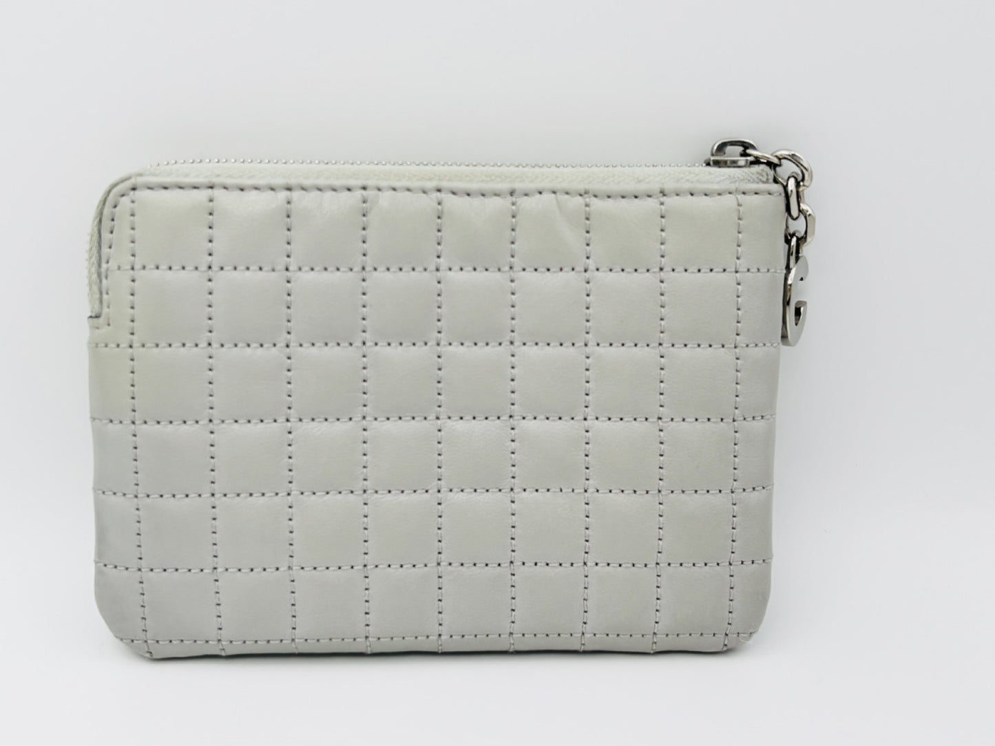 CELINE C Charm Quilted Calfskin Leather Coin Case, Light Grey