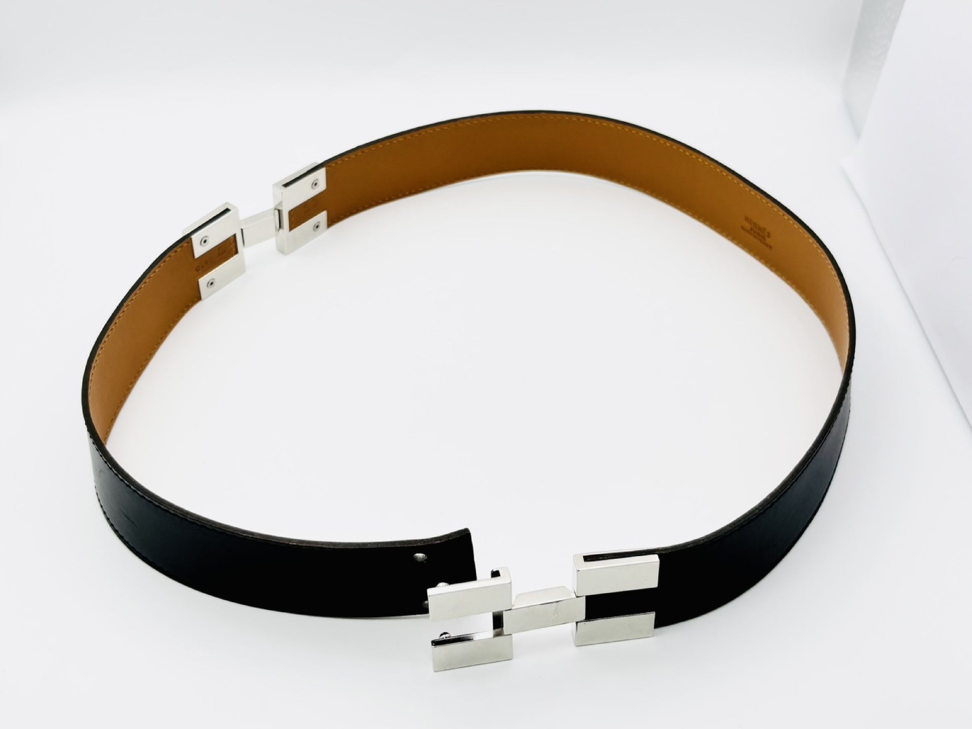 HERMES Leather Belt Size 38 □I Stamp Black x Silver Belt