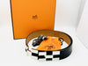 HERMES Leather Belt Size 38 □I Stamp Black x Silver Belt