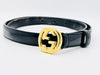 GUCCI 036, 1046, 0980 Interlocking G Leather Belt 70/28 Black x Gold Belt