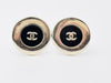 CHANEL Coco Mark Round Earrings 97A Black x Silver Earrings