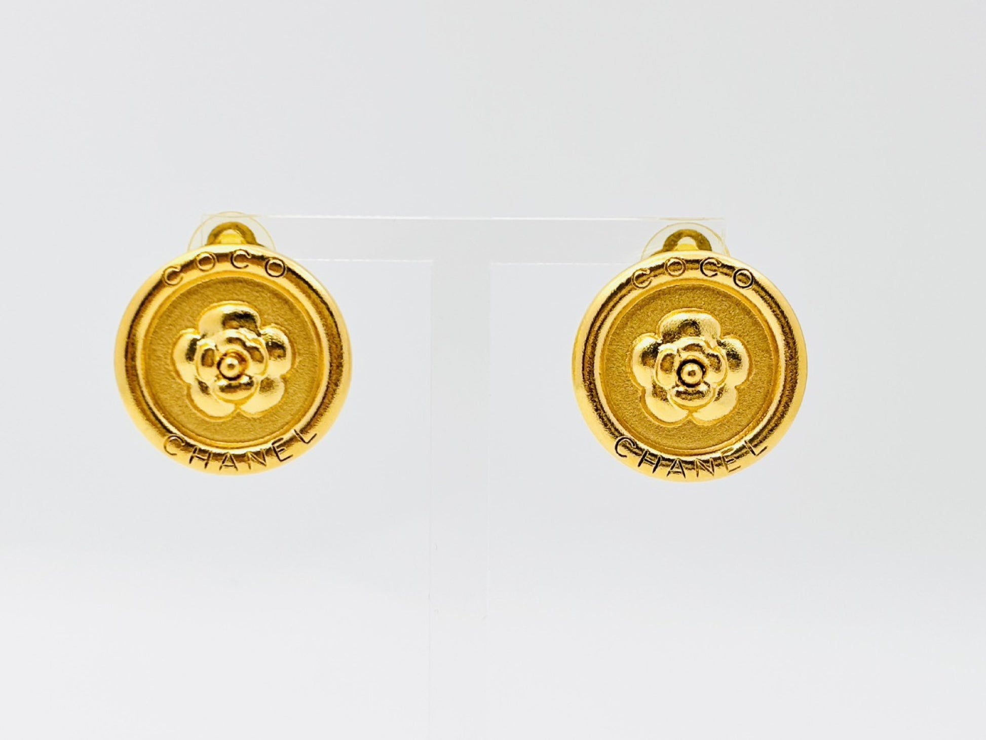 CHANEL Chanel Logo Camellia Round Earrings 97P Earrings