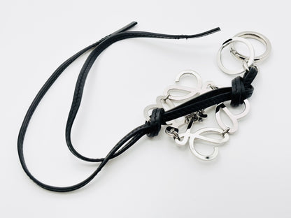 LOEWE Anagram Charm Key Ring, Metal and Leather, Silver and Black, Key Case/Key Holder