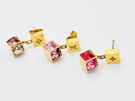 LOUIS VUITTON M66827 Boucle de Reuille Gamble Earrings 3-Piece Set Pink and Gold GL0113 Earrings