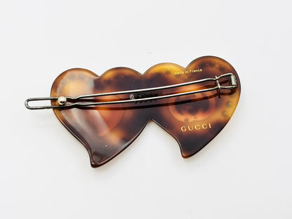 GUCCI Gucci Interlocking G Heart Rhinestone Hairpin Barrette Resin Brown Hair Accessory