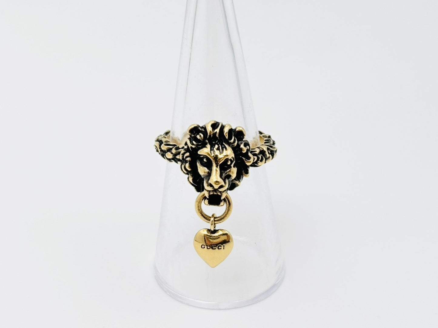 GUCCI Lion Head Heart Ring #S Gold Ring