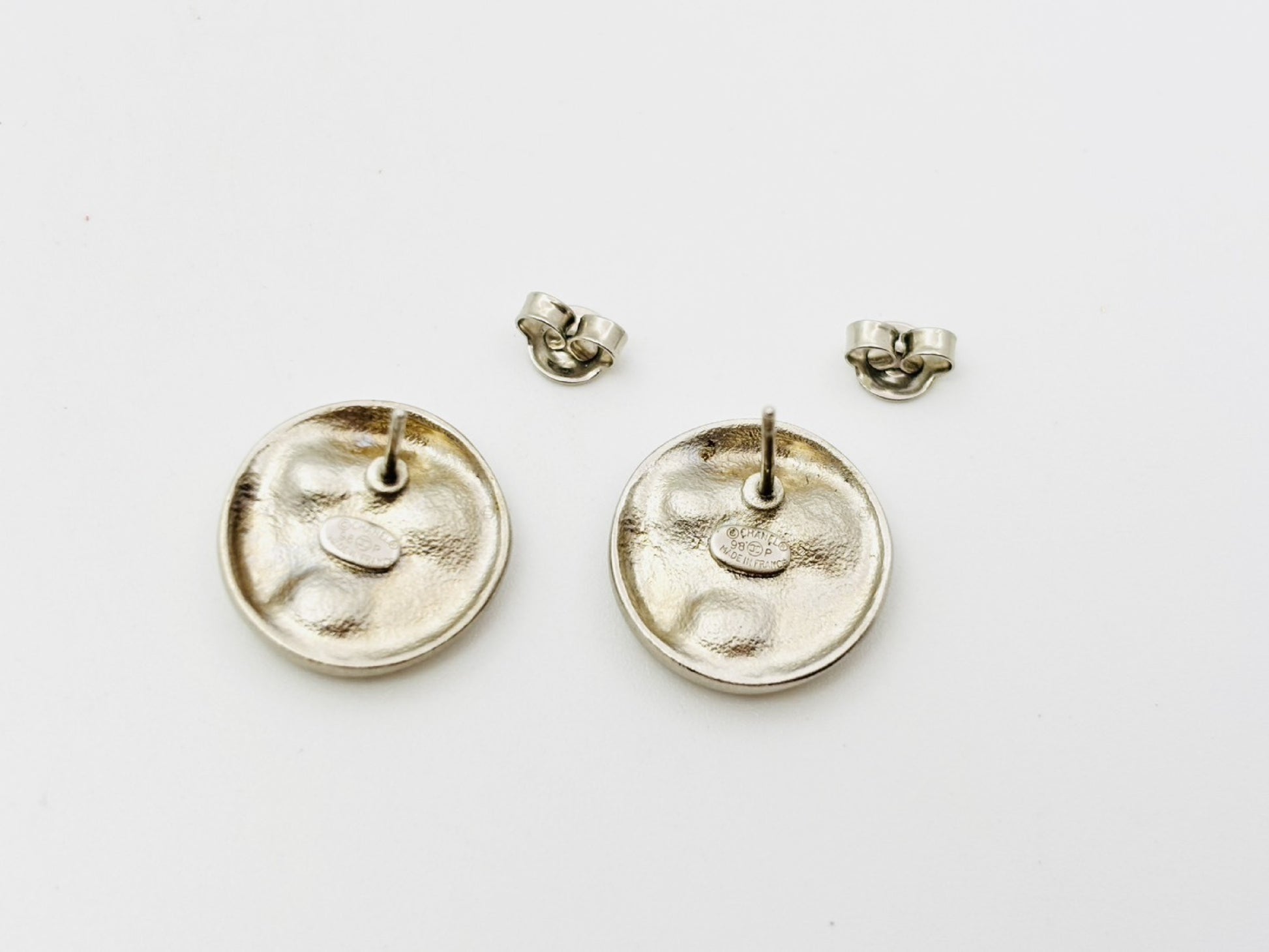 CHANEL Coco Mark Round Earrings 98P Gold x Silver Earrings
