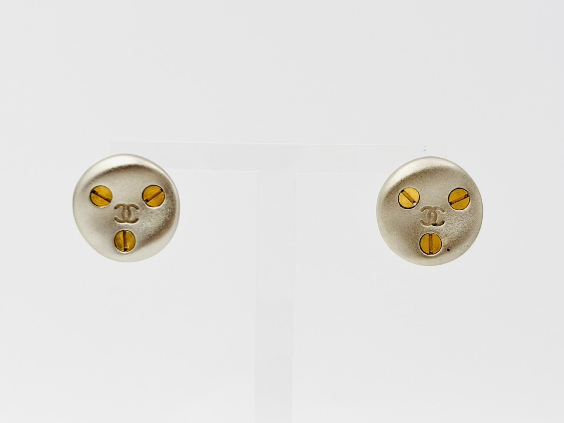 CHANEL Coco Mark Round Earrings 98P Gold x Silver Earrings