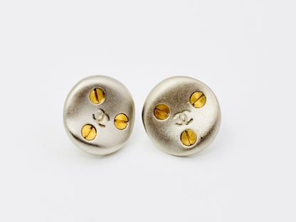 CHANEL Coco Mark Round Earrings 98P Gold x Silver Earrings