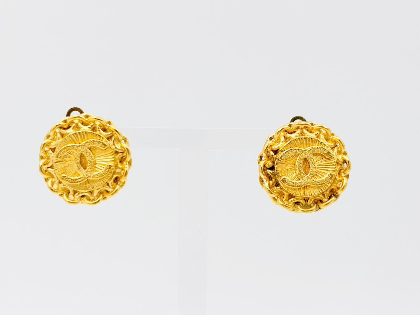 CHANEL Coco Mark Side Chain Round Earrings 95A Gold Earrings