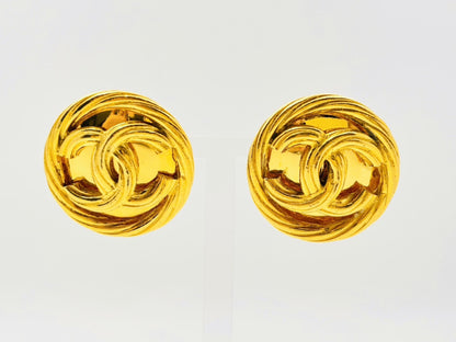 CHANEL Coco Mark Round Earrings 93P/2919 Gold Earrings