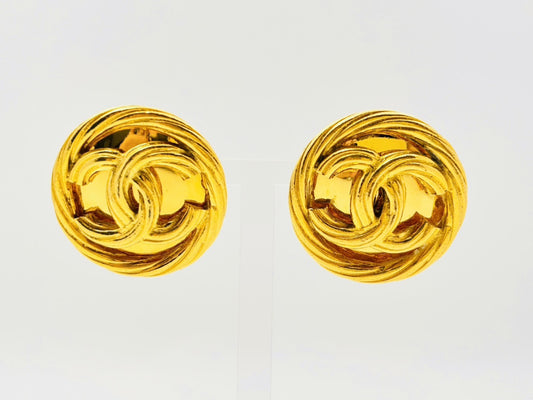CHANEL Coco Mark Round Earrings 93P/2919 Gold Earrings