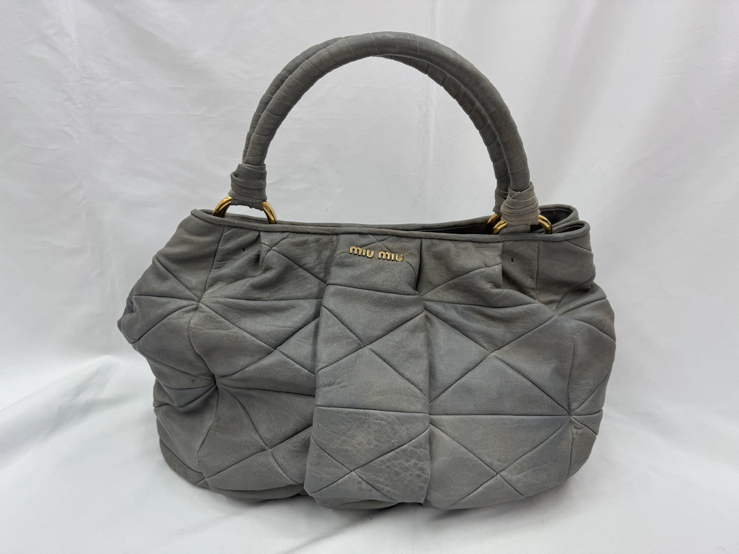 Miu Miu Logo Handbag Shoulder Bag Leather Gray 2-Way Bag Shoulder Bag