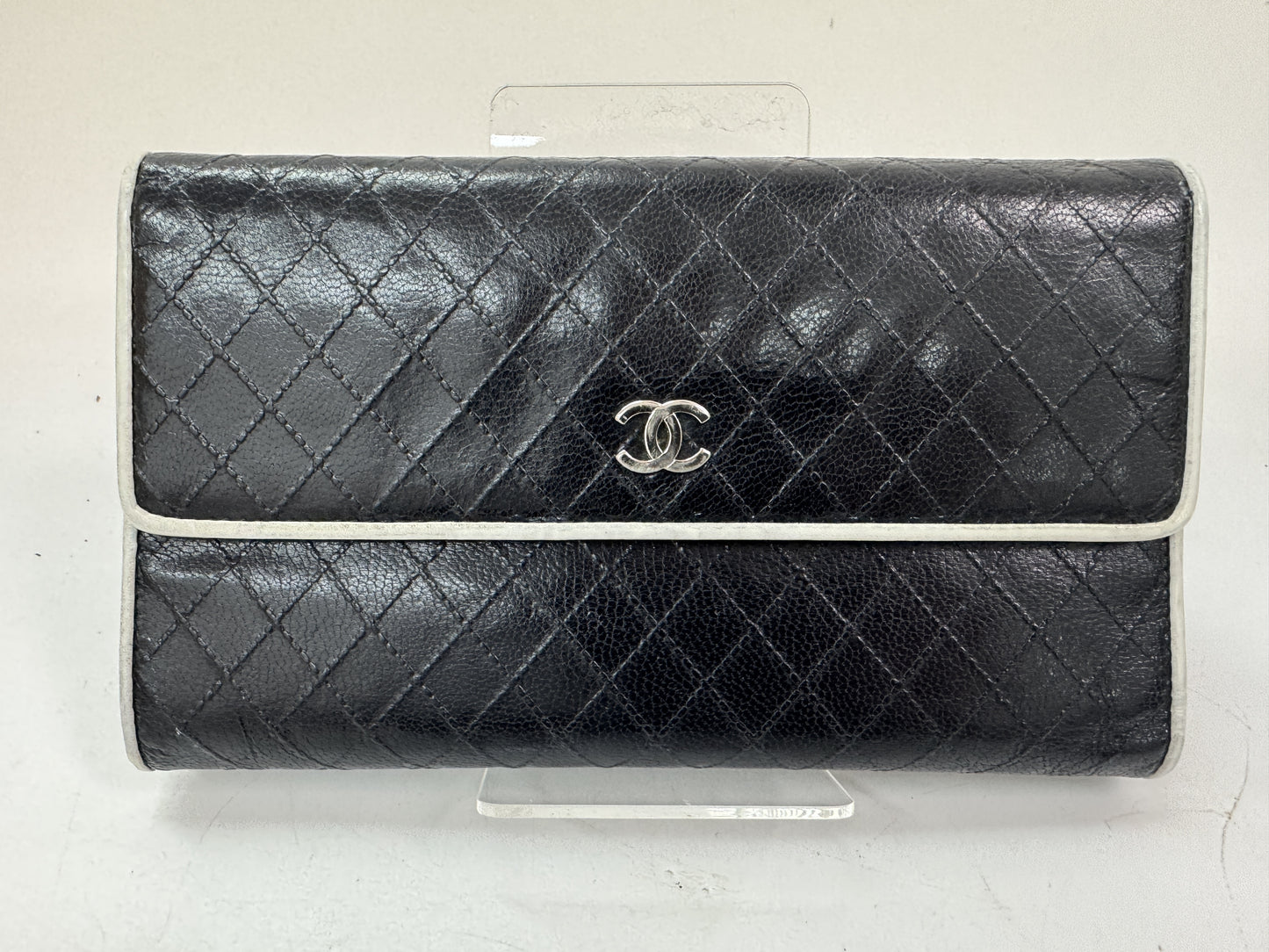 CHANEL Bicolor Caviar Tri-fold Long Wallet