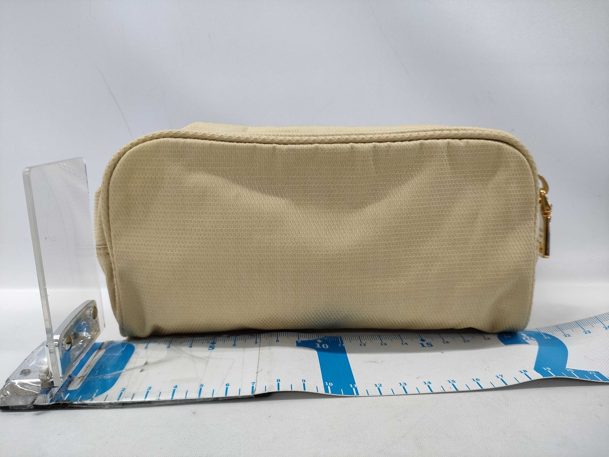 PRADA logo plate pouch, nylon, beige