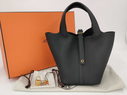 HERMES Picotin Lock 18 Black x Taurillon Clemence Leather x Gold Hardware x K Stamp Handbag