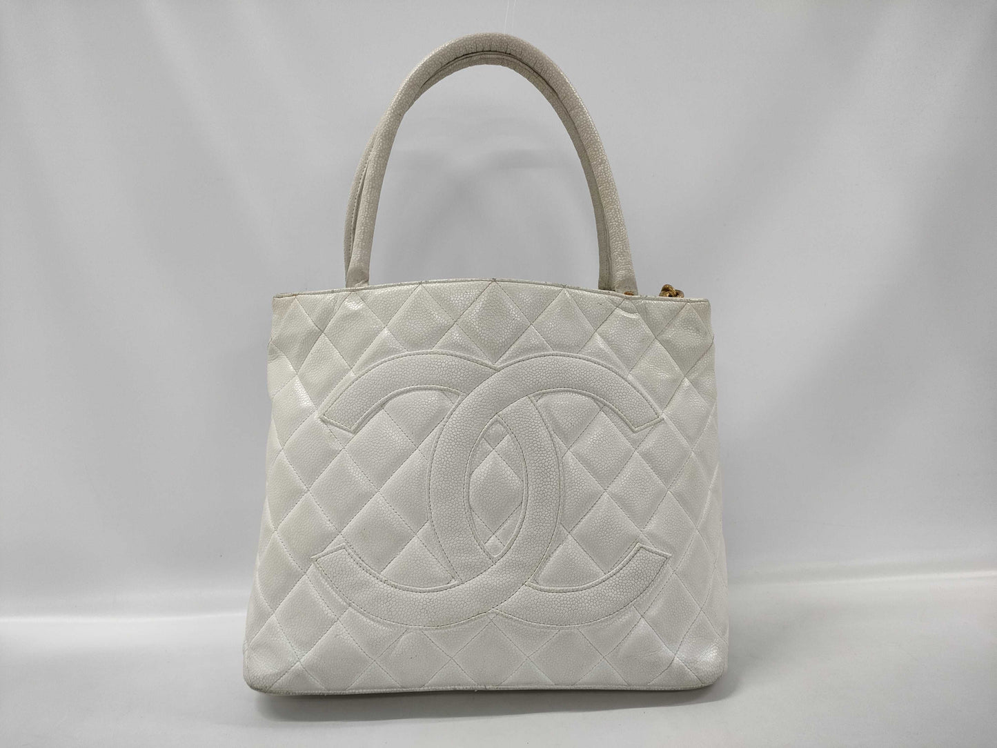 CHANEL Coco Mark Caviar Skin Tote Bag White Tote Bag