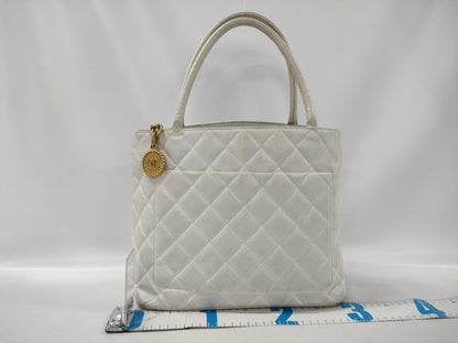 CHANEL Coco Mark Caviar Skin Tote Bag White Tote Bag