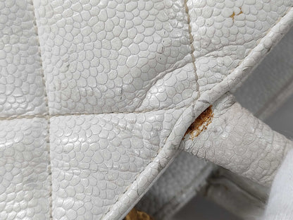 CHANEL Coco Mark Caviar Skin Tote Bag White Tote Bag