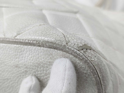 CHANEL Coco Mark Caviar Skin Tote Bag White Tote Bag