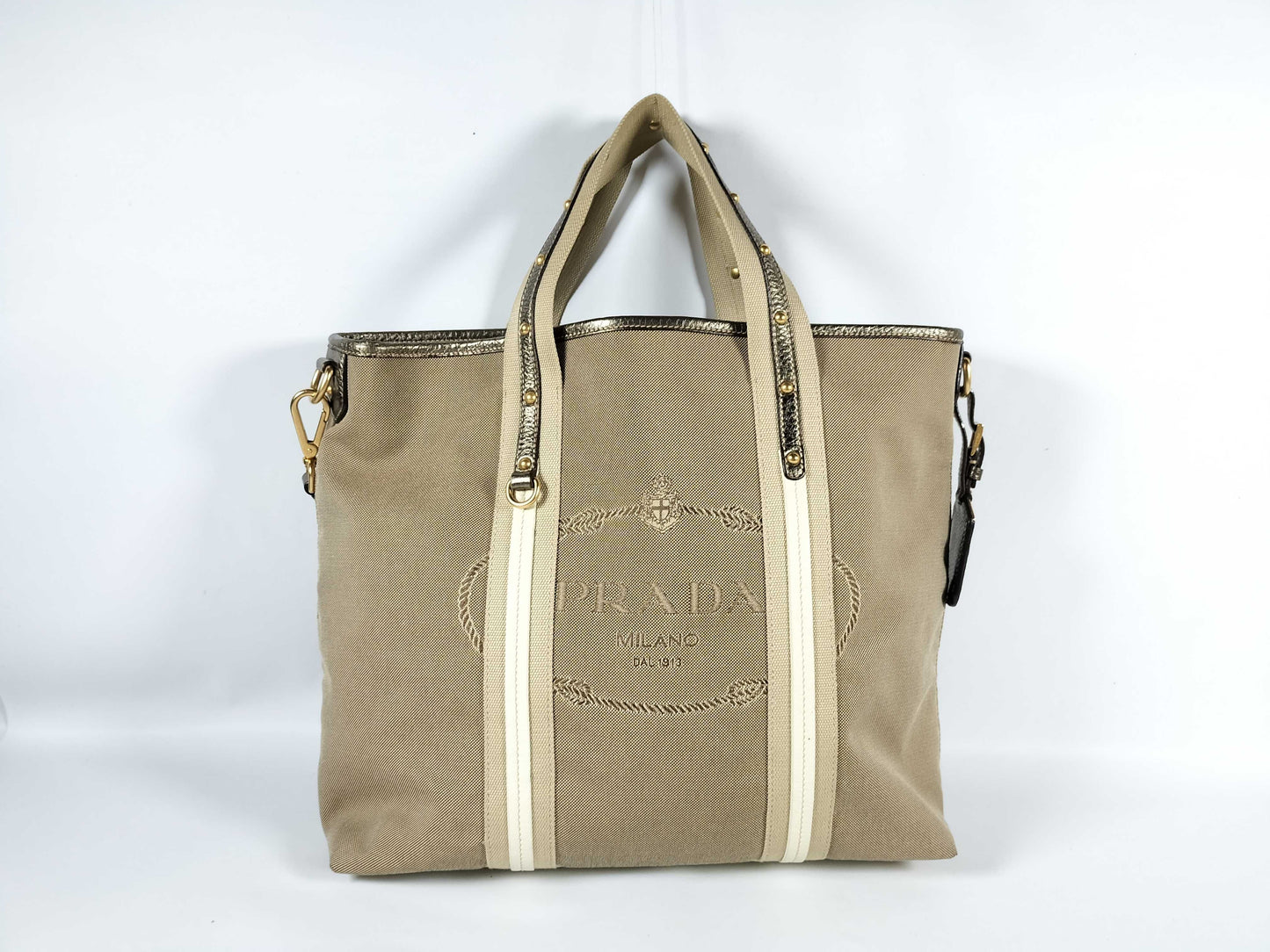 PRADA Prada Nylon Canvas 2-Way Handbag BN1452 Beige Tote Bag