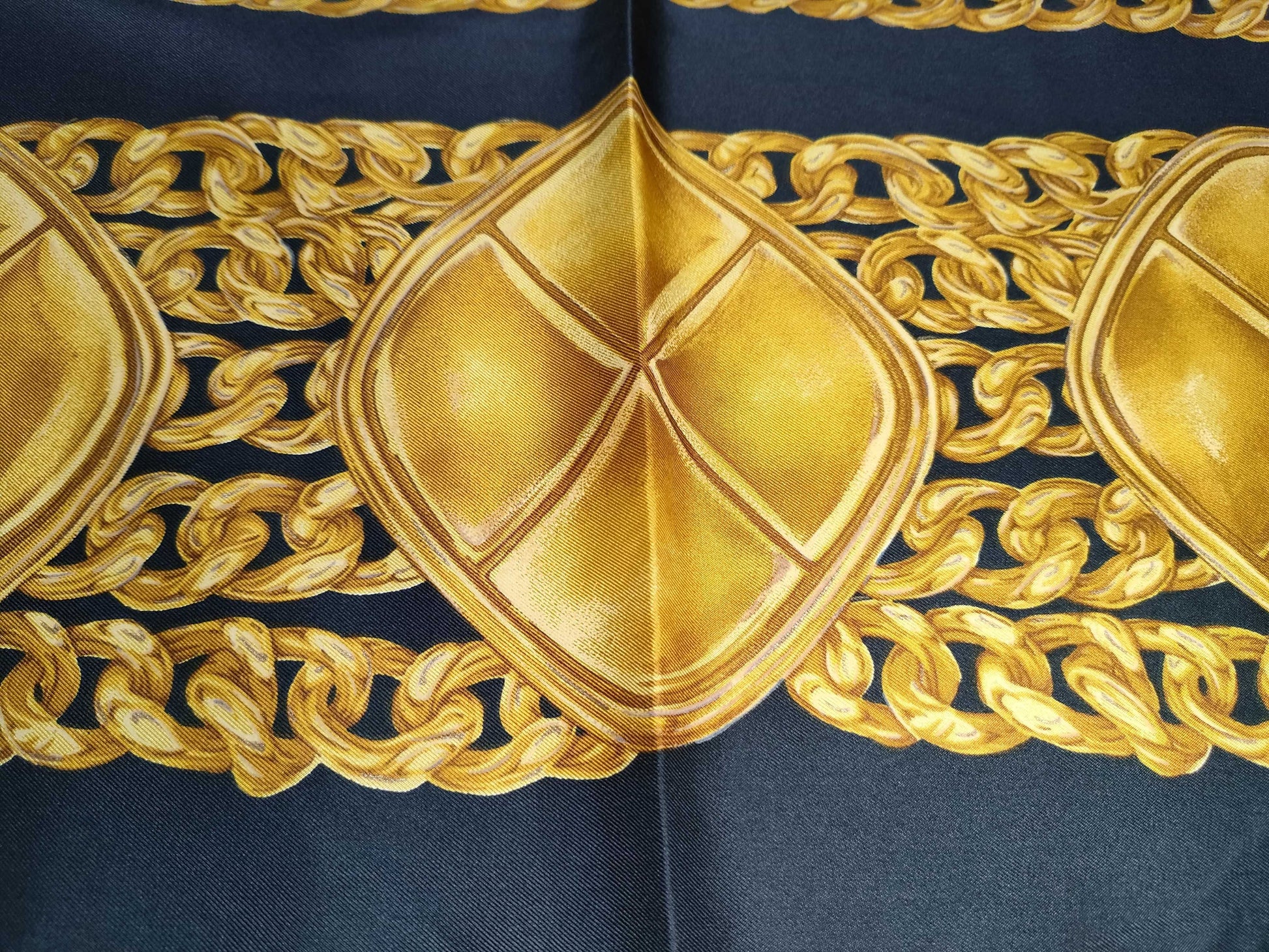 CHANEL Silk Scarf Black x Gold Scarf
