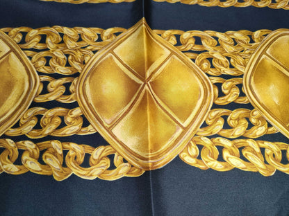 CHANEL Silk Scarf Black x Gold Scarf