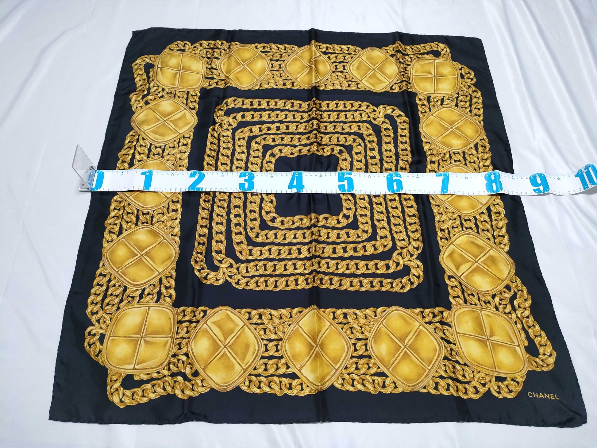 CHANEL Silk Scarf Black x Gold Scarf