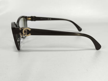  CHANEL Coco Mark Plastic Glasses 3420-S-A Dark Brown Prescription Sunglasses