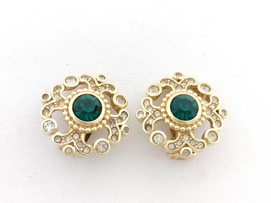 Dior Stone Earrings, Gold and Green, GP 21.7g