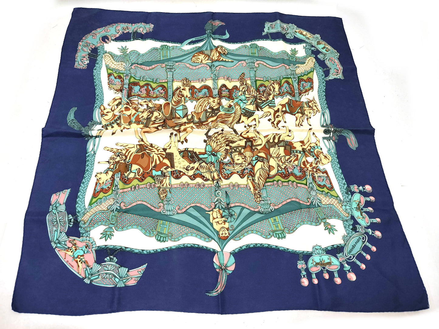 HERMES Carre 90 TOURNEZMANEGE Silk Scarf Blue Other Accessories