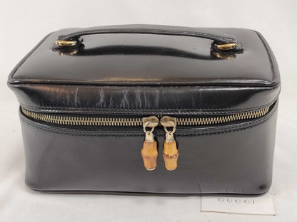 GUCCI Bamboo Leather Vanity Bag 032, 1705, 0150 Black