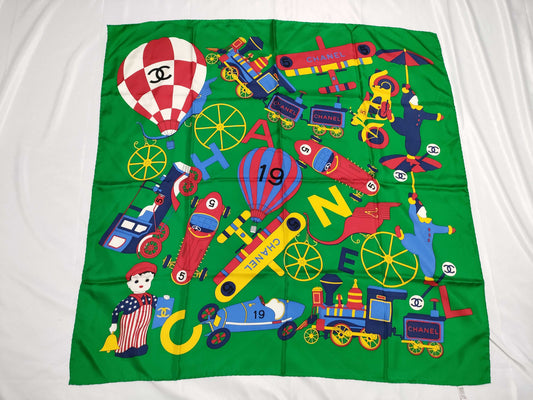 CHANEL Toys No. 5 Silk Scarf Green Scarf