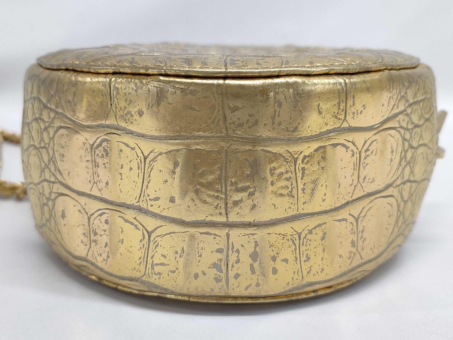 CHANEL Lamb Crocodile Embossed Shoulder Bag with Seal