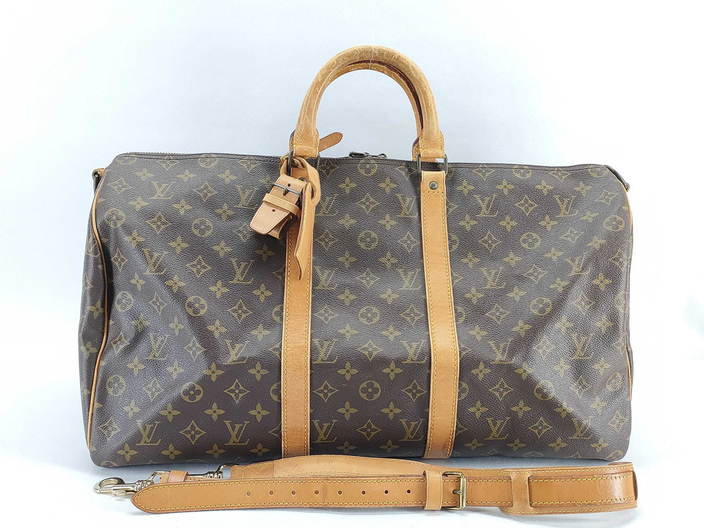 LOUIS VUITTON Monogram Keepall 50 Boston Bag with Name Tag and Engraving