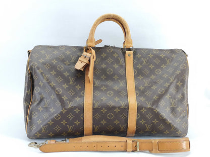 LOUIS VUITTON Monogram Keepall 50 Boston Bag with Name Tag and Engraving