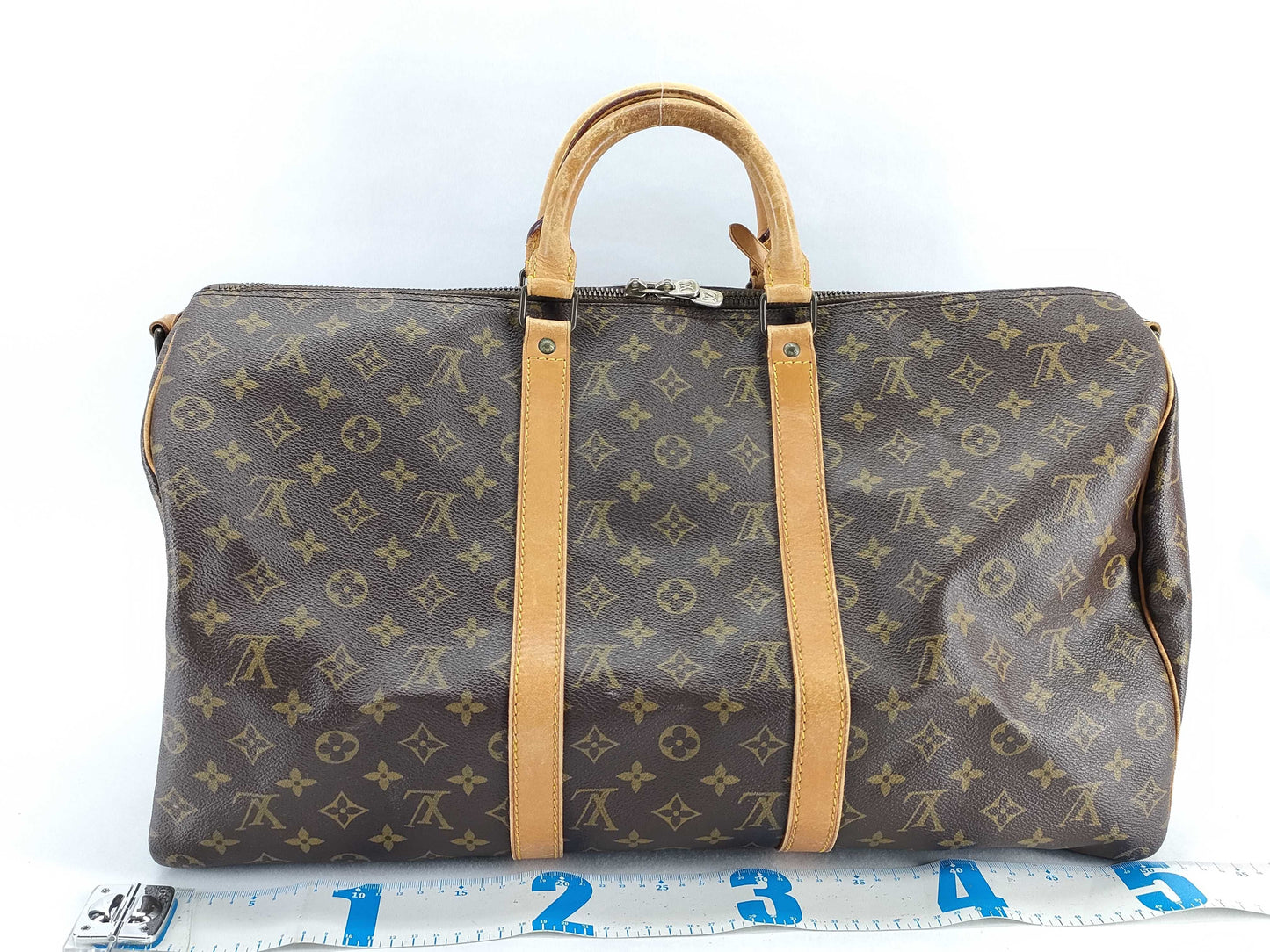 LOUIS VUITTON Monogram Keepall 50 Boston Bag with Name Tag and Engraving