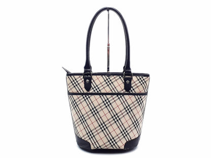 BURBERRY Nova Check Leather Tote Bag