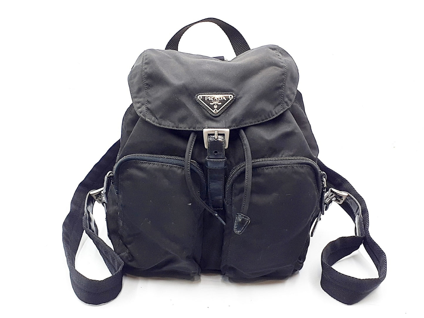 PRADA Nylon Black Triangle Plate Backpack